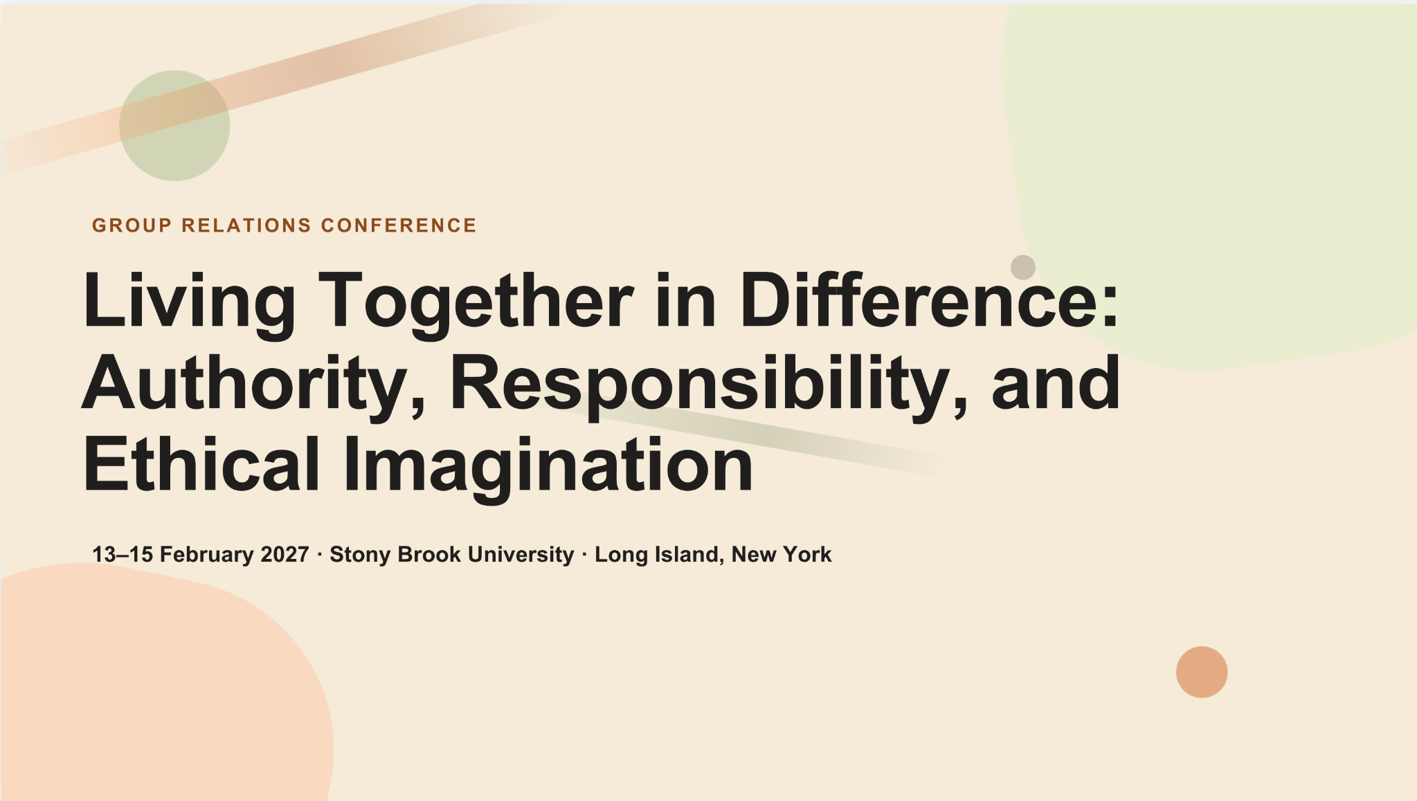Anuncio de Living Together in Difference, del 13 al 15 de febrero de 2027, en Stony Brook University, Nueva York